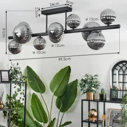 hofstein Plafonnier - Verre 10 cm, 12 cm, 15 cm Chehalis Fumé, 10 lumières