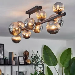 hofstein Plafonnier - Verre 10 cm, 12 cm, 15 cm Chehalis Fumé, 10 lumières