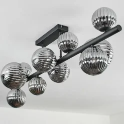 hofstein Plafonnier - Verre 10 cm, 12 cm, 15 cm Chehalis Fumé, 10 lumières