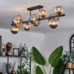 hofstein Plafonnier - Verre 10 cm, 12 cm, 15 cm Chehalis Fumé, 10 lumières