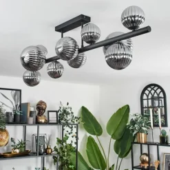 hofstein Plafonnier - Verre 10 cm, 12 cm, 15 cm Chehalis Fumé, 10 lumières