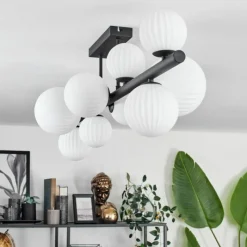 hofstein Plafonnier - Verre 10 cm, 12 cm, 15 cm Chehalis Blanc, 10 lumières