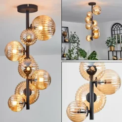 hofstein Plafonnier - Verre 10 cm, 12 cm, 15 cm Chehalis Ambre, 8 lumières