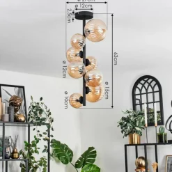 hofstein Plafonnier - Verre 10 cm, 12 cm, 15 cm Chehalis Ambre, 8 lumières