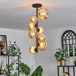 hofstein Plafonnier - Verre 10 cm, 12 cm, 15 cm Chehalis Ambre, 8 lumières