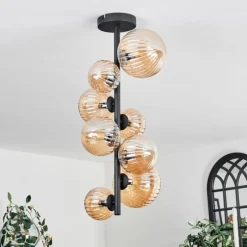 hofstein Plafonnier - Verre 10 cm, 12 cm, 15 cm Chehalis Ambre, 8 lumières