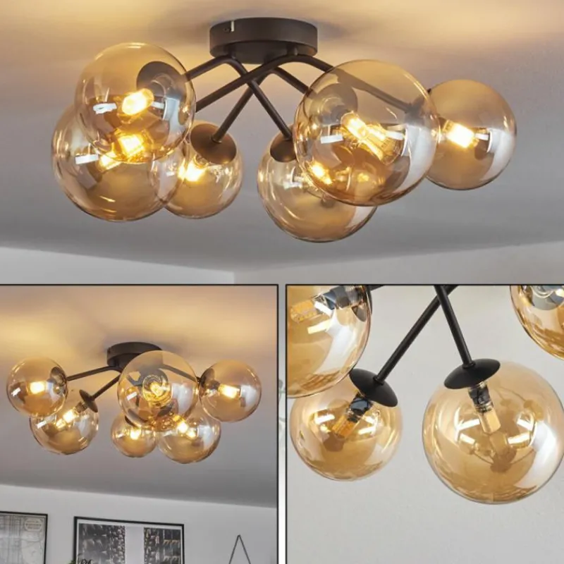 hofstein Plafonnier - Verre 12 cm, 15 cm Chehalis Ambre, 6 lumières