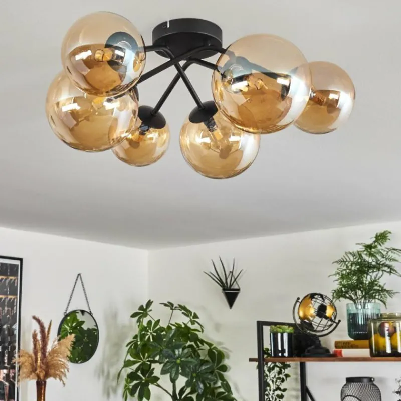 hofstein Plafonnier - Verre 12 cm, 15 cm Chehalis Ambre, 6 lumières