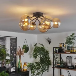 hofstein Plafonnier - Verre 12 cm, 15 cm Chehalis Ambre, 6 lumières