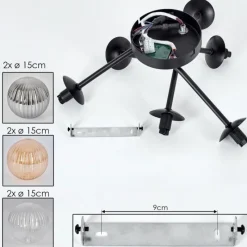 hofstein Plafonnier - Verre 10 cm, 12 cm, 15 cm Chehalis Ambre, Clair, Fumé, 6 lumières