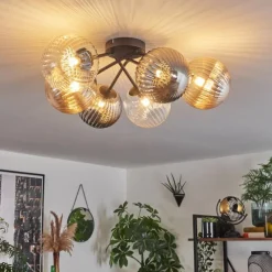 hofstein Plafonnier - Verre 10 cm, 12 cm, 15 cm Chehalis Ambre, Clair, Fumé, 6 lumières