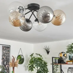 hofstein Plafonnier - Verre 10 cm, 12 cm, 15 cm Chehalis Ambre, Clair, Fumé, 6 lumières