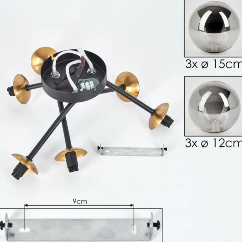 Lampes Art Déco-hofstein Plafonnier - Verre 12 cm, 15 cm Chehalis Or, Noir, 6 lumières