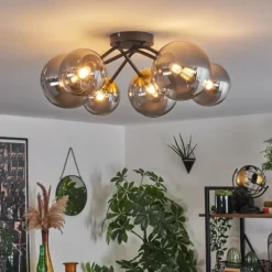 Lampes Art Déco-hofstein Plafonnier - Verre 12 cm, 15 cm Chehalis Or, Noir, 6 lumières