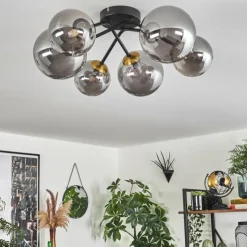 Lampes Art Déco-hofstein Plafonnier - Verre 12 cm, 15 cm Chehalis Or, Noir, 6 lumières