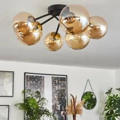 hofstein Plafonnier - Verre 12 cm, 15 cm Chehalis Or, Noir, 6 lumières