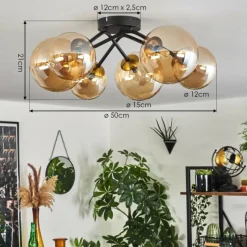 hofstein Plafonnier - Verre 12 cm, 15 cm Chehalis Or, Noir, 6 lumières