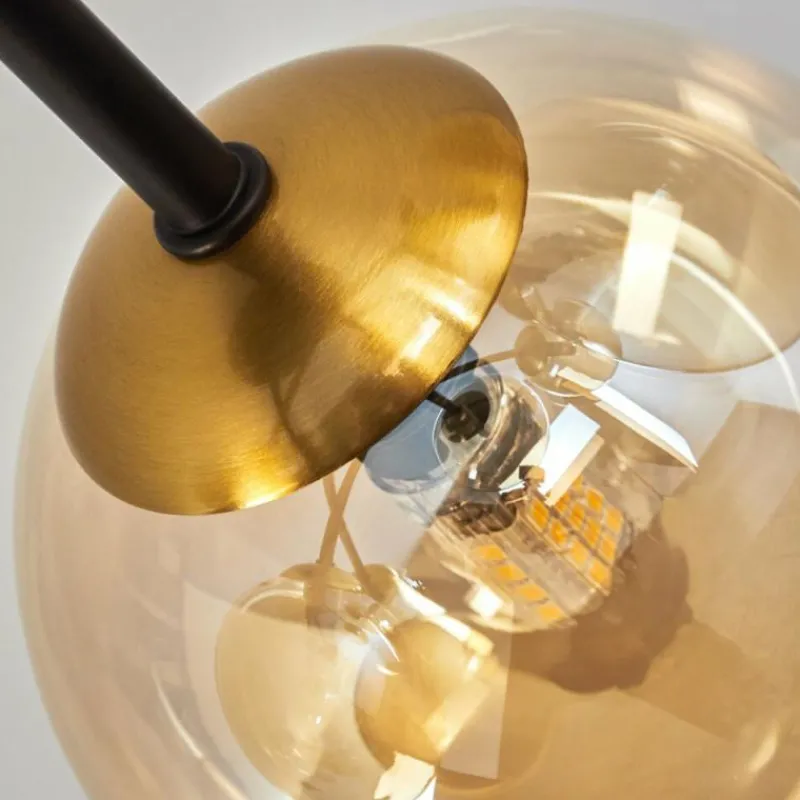 hofstein Plafonnier - Verre 12 cm, 15 cm Chehalis Or, Noir, 6 lumières