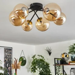 hofstein Plafonnier - Verre 12 cm, 15 cm Chehalis Or, Noir, 6 lumières