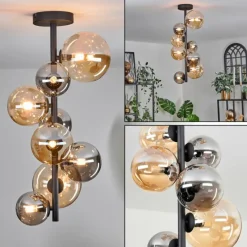 hofstein Plafonnier - Verre 10 cm, 12 cm, 15 cm Chehalis Ambre, Fumé, 8 lumières