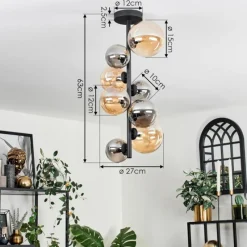 hofstein Plafonnier - Verre 10 cm, 12 cm, 15 cm Chehalis Ambre, Fumé, 8 lumières