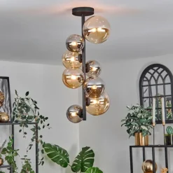 hofstein Plafonnier - Verre 10 cm, 12 cm, 15 cm Chehalis Ambre, Fumé, 8 lumières