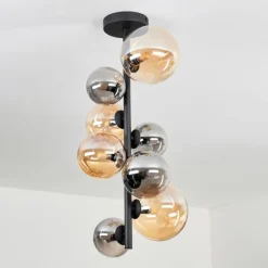 hofstein Plafonnier - Verre 10 cm, 12 cm, 15 cm Chehalis Ambre, Fumé, 8 lumières