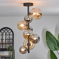 hofstein Plafonnier - Verre 10 cm, 12 cm, 15 cm Chehalis Ambre, Fumé, 8 lumières