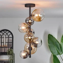 hofstein Plafonnier - Verre 10 cm, 12 cm, 15 cm Chehalis Ambre, Clair, Fumé, 8 lumières