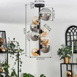 hofstein Plafonnier - Verre 10 cm, 12 cm, 15 cm Chehalis Ambre, Fumé, 8 lumières