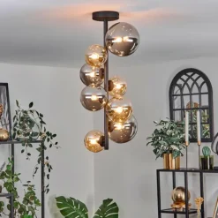 hofstein Plafonnier - Verre 10 cm, 12 cm, 15 cm Chehalis Ambre, Fumé, 8 lumières