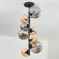 hofstein Plafonnier - Verre 10 cm, 12 cm, 15 cm Chehalis Ambre, Fumé, 8 lumières