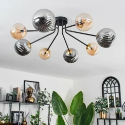 Lampes Dorées-hofstein Plafonnier - Verre 12 cm, 15 cm Chehalis Or, Noir, 8 lumières