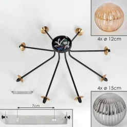 Lampes Dorées-hofstein Plafonnier - Verre 12 cm, 15 cm Chehalis Or, Noir, 8 lumières