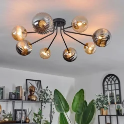 Lampes Dorées-hofstein Plafonnier - Verre 12 cm, 15 cm Chehalis Or, Noir, 8 lumières