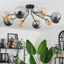 Lampes Dorées-hofstein Plafonnier - Verre 12 cm, 15 cm Chehalis Or, Noir, 8 lumières