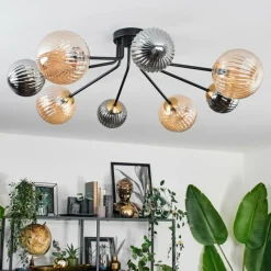 Lampes Dorées-hofstein Plafonnier - Verre 12 cm, 15 cm Chehalis Or, Noir, 8 lumières