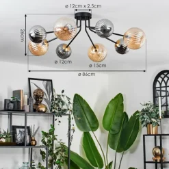 Lampes Dorées-hofstein Plafonnier - Verre 12 cm, 15 cm Chehalis Or, Noir, 8 lumières