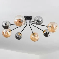 Lampes Dorées-hofstein Plafonnier - Verre 12 cm, 15 cm Chehalis Or, Noir, 8 lumières