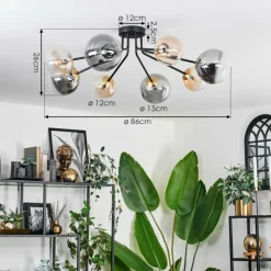 Lampes Dorées-hofstein Plafonnier - Verre 12 cm, 15 cm Chehalis Or, Noir, 8 lumières