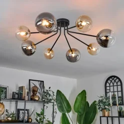 Lampes Dorées-hofstein Plafonnier - Verre 12 cm, 15 cm Chehalis Or, Noir, 8 lumières