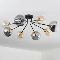 Lampes Dorées-hofstein Plafonnier - Verre 12 cm, 15 cm Chehalis Or, Noir, 8 lumières