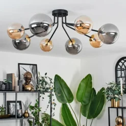 Lampes Dorées-hofstein Plafonnier - Verre 12 cm, 15 cm Chehalis Or, Noir, 8 lumières