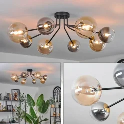 Lampes Dorées-hofstein Plafonnier - Verre 12 cm, 15 cm Chehalis Or, Noir, 8 lumières