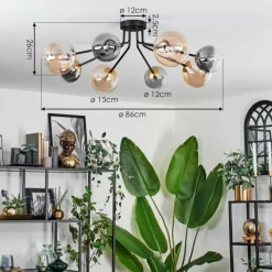 Lampes Dorées-hofstein Plafonnier - Verre 12 cm, 15 cm Chehalis Or, Noir, 8 lumières