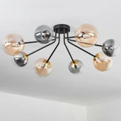 Lampes Dorées-hofstein Plafonnier - Verre 12 cm, 15 cm Chehalis Or, Noir, 8 lumières