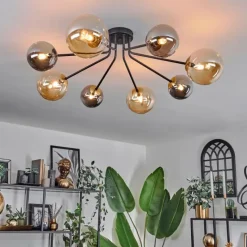 Lampes Dorées-hofstein Plafonnier - Verre 12 cm, 15 cm Chehalis Or, Noir, 8 lumières