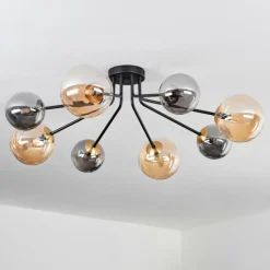 Lampes Dorées-hofstein Plafonnier - Verre 12 cm, 15 cm Chehalis Or, Noir, 8 lumières