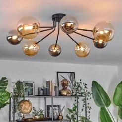 Lampes Dorées-hofstein Plafonnier - Verre 12 cm, 15 cm Chehalis Or, Noir, 8 lumières