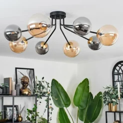 Lampes Dorées-hofstein Plafonnier - Verre 12 cm, 15 cm Chehalis Or, Noir, 8 lumières